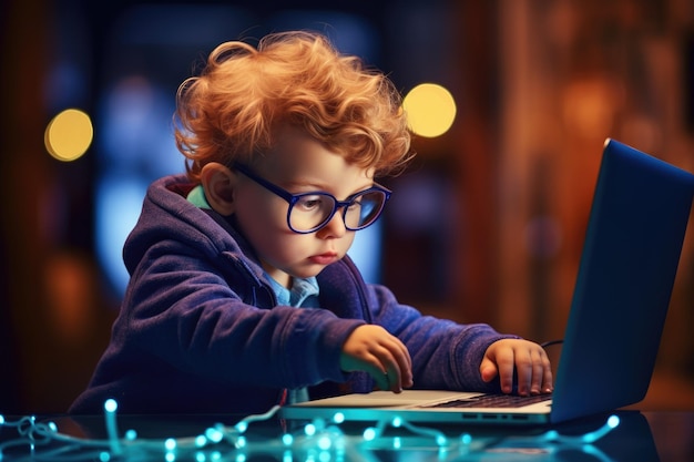 Cute boy with computer laptop