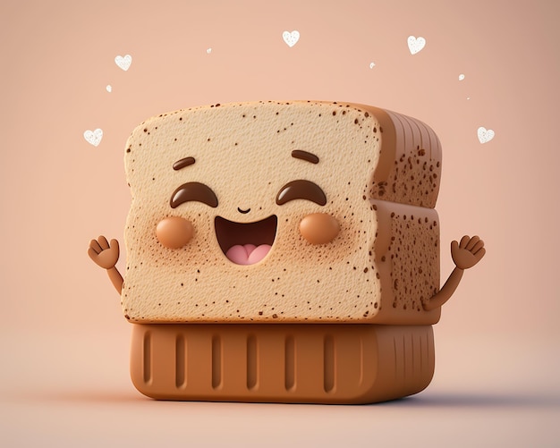 Photo cute bread sweet smile isolated 3d render style ai generated