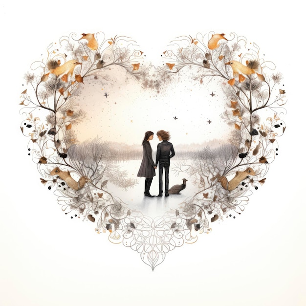 Cute bride and groom with flower background