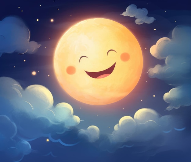 A cute bright smiling moon on the sky