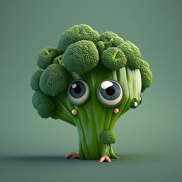 Cute Broccoli Character with Big Eyes