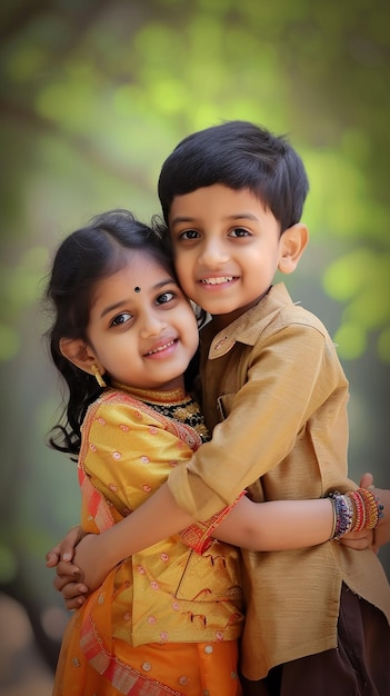 Photo cute brother and sister child