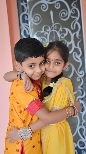 Photo cute brother and sister child