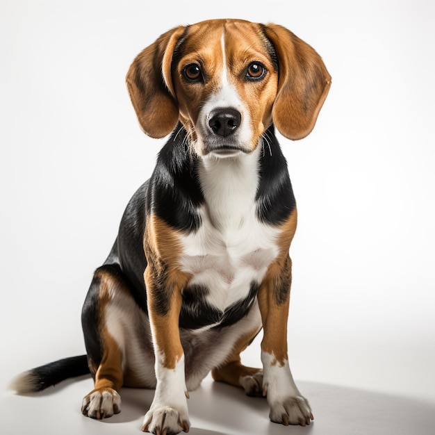 Photo cute brown black and white beagle