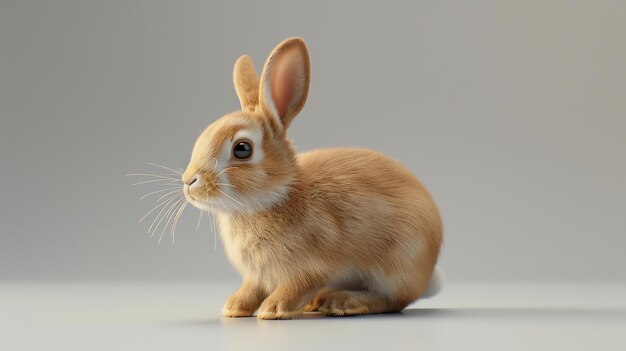 Cute brown bunny rabbit sitting on a white background The rabbit is looking at the camera with its ears perked up