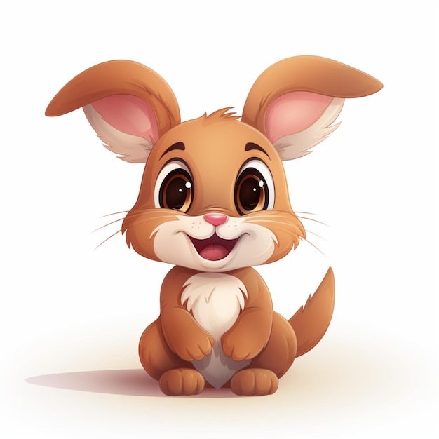 Cute brown rabbit cartoon on white background