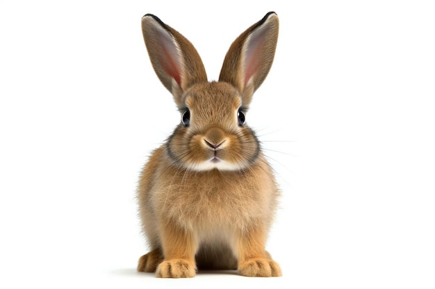 Cute brown rabbit sitting isolated on white background Studio shot