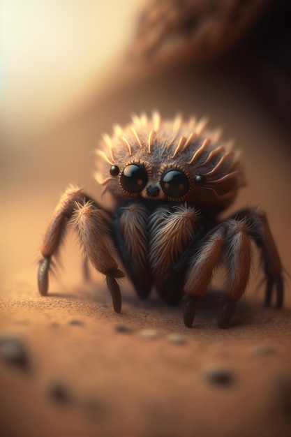 Cute brown spider on blurred background created using generative ai technology