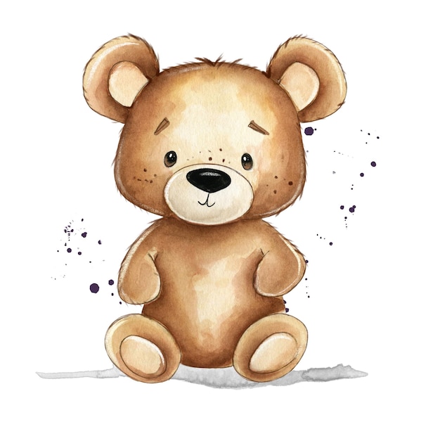 cute brown teddy bear illustration created with watercolor techniques showcasing