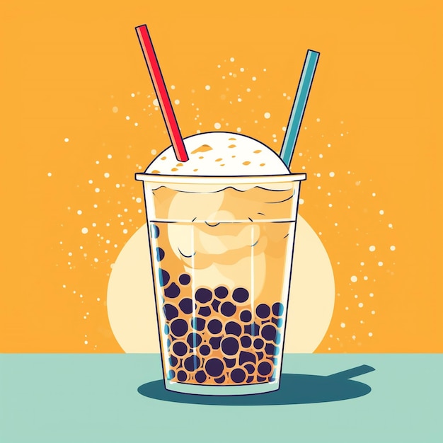 Photo cute bubble milk tea illustration