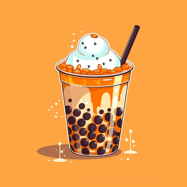 Photo cute bubble milk tea illustration