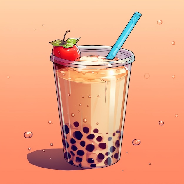 Photo cute bubble milk tea illustration