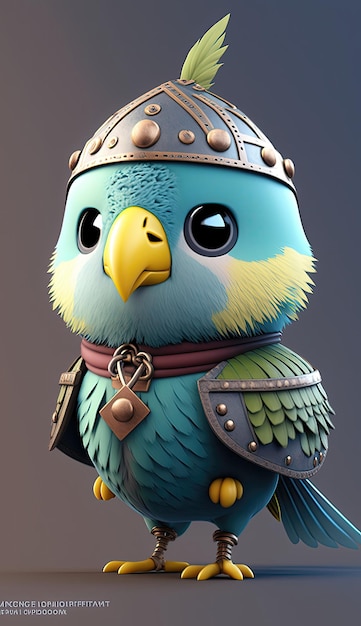 Cute Budgerigar Animal Warrior 3D Game Model Generative AI