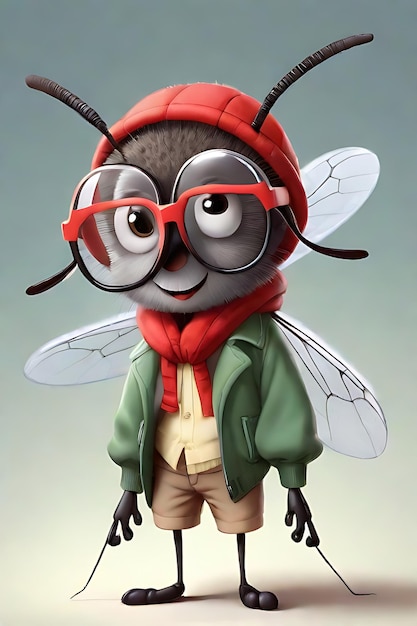 Photo a cute bug wearing stylish glasses and clothes