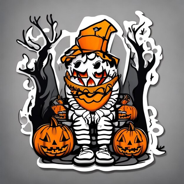 Photo cute buggy the clown chibi vector design halloween forest adventure sticker and tshirt graphic