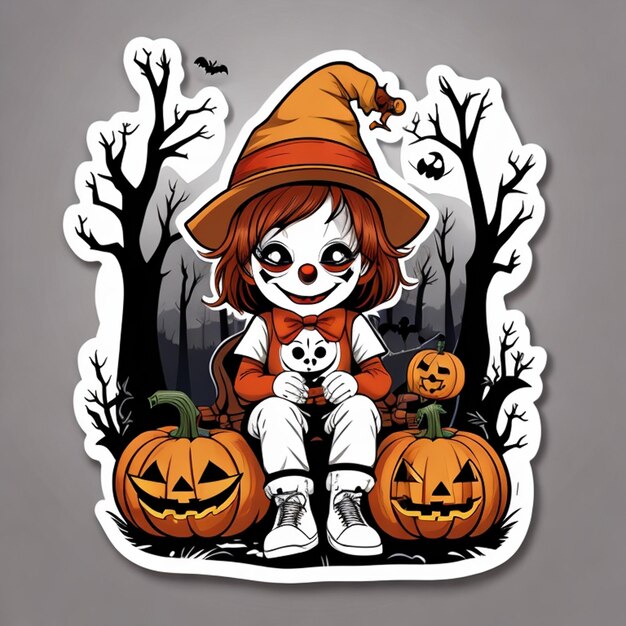 Фото cute buggy the clown chibi векторный дизайн halloween forest adventure наклейка и графика на футболке