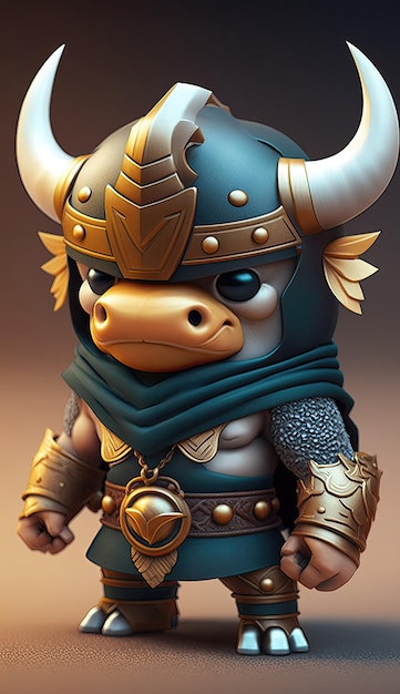 Cute Bull Animal Warrior 3D-spelmodel generatieve AI