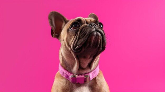 cute bulldog puppy in front of a pink background with copy space Generative AI AI Generated