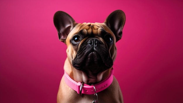cute bulldog puppy in front of a pink background with copy space Generative AI AI Generated