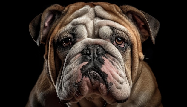 Cute bulldog puppy looking sad indoors close up portrait generated by AI