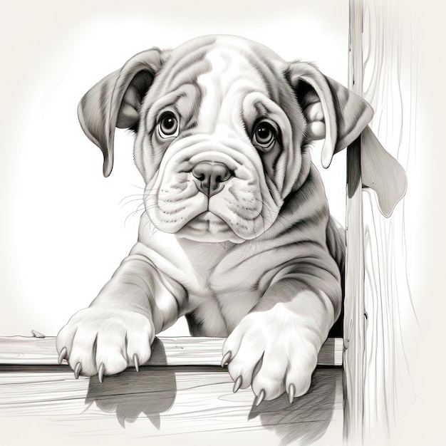写真 可愛いブルドッグの子犬が見つめている 手描きのクリパート画像 aiが生成した