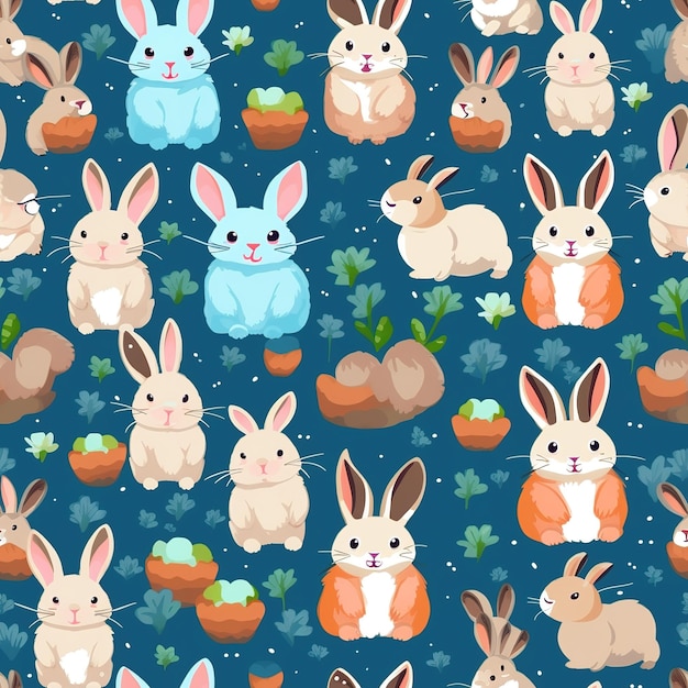 cute bunnies in seamless pattern