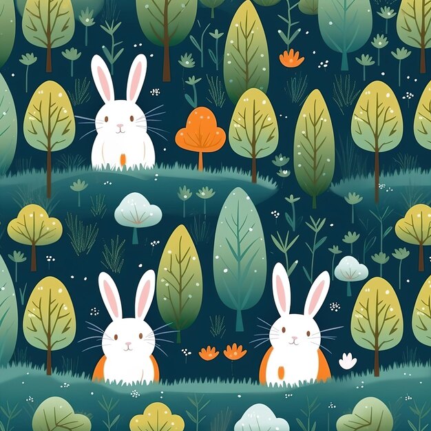 Cute bunnies in seamless pattern