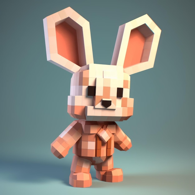 Cute bunny 3d model voxel art inspired by minecraft