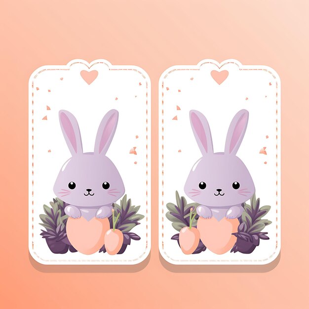 A cute bunny full body shape tag card lavender color cute fe 2d card design creative illustration