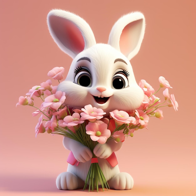 cute bunny holding flowers bouquet