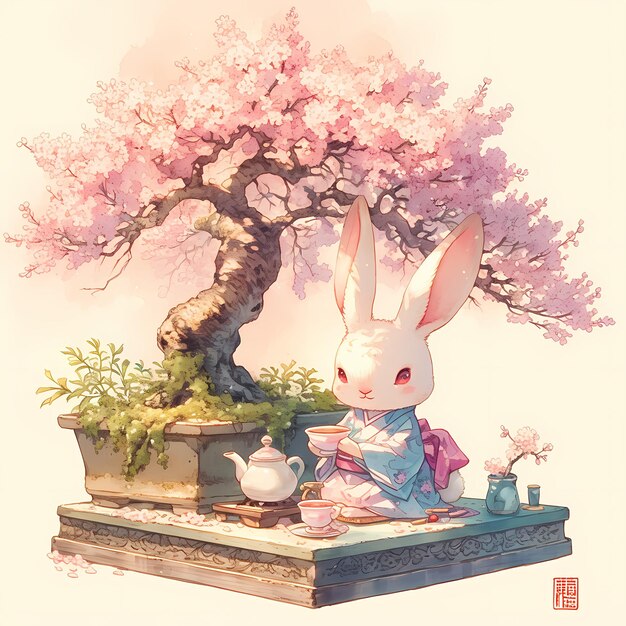 Cute Bunny Hosting Tea Party