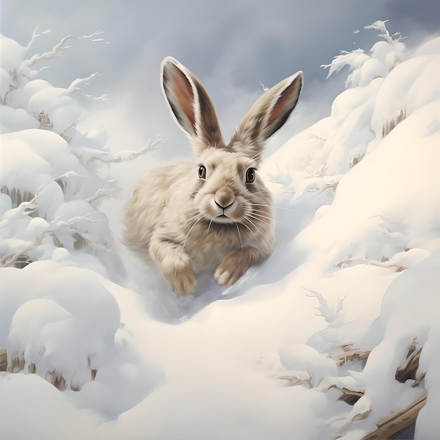 Фото Милый кролик в зимнем рождественском лесу