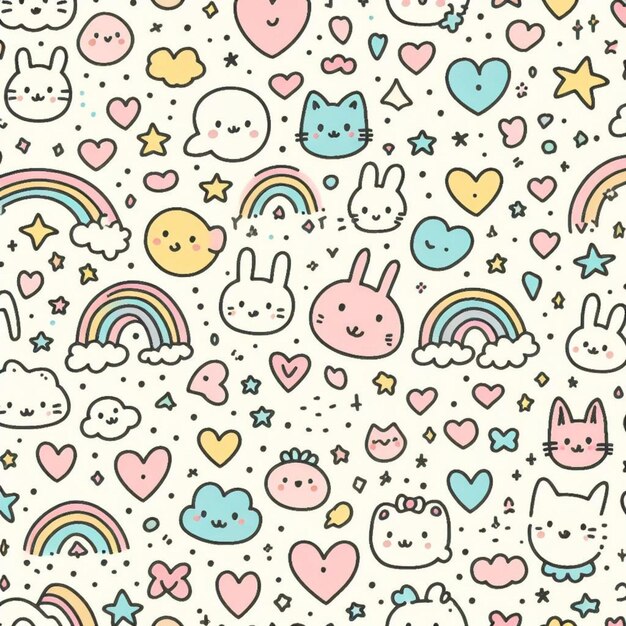 cute bunny and rainbows on a white background