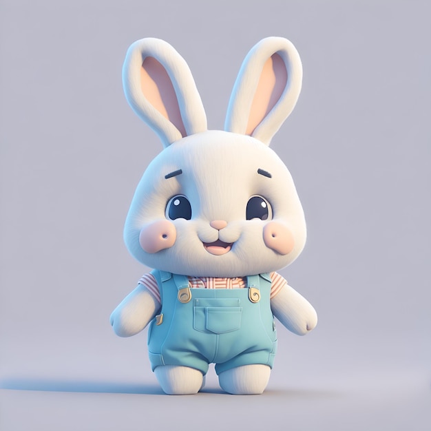 Cute bunny in shorts and suspenders 3D rendering