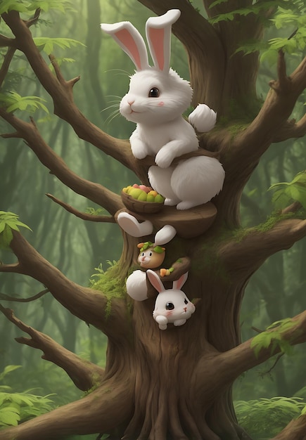 Cute bunny on tree