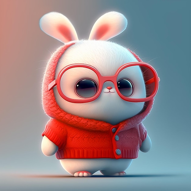 Cute bunny with a Beanie hat and glasses making a silly face against a fun background AI generated