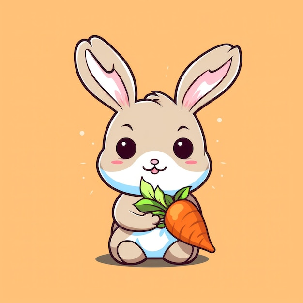 Photo cute bunny with carrot design for tshirt black outlines white background