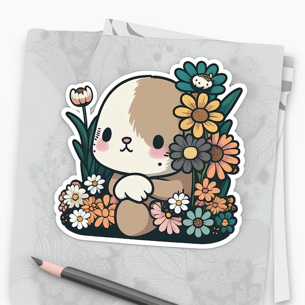 Cute Bunny with Daisies and Other Colorful Flowers