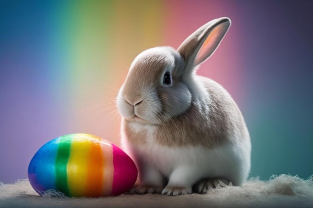 Cute bunny with Easter egg colorful background Generate Ai