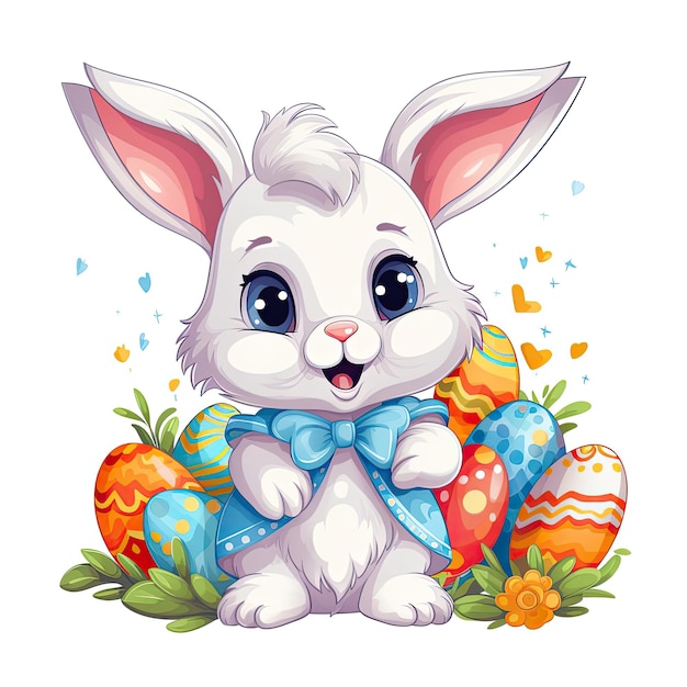 Cute bunny with Easter eggs for Easter holiday