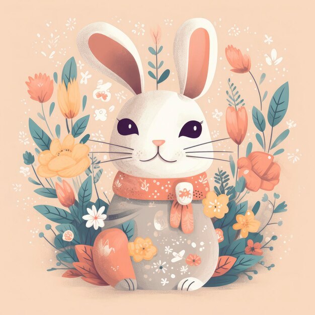 Cute bunny with flowers generat ai