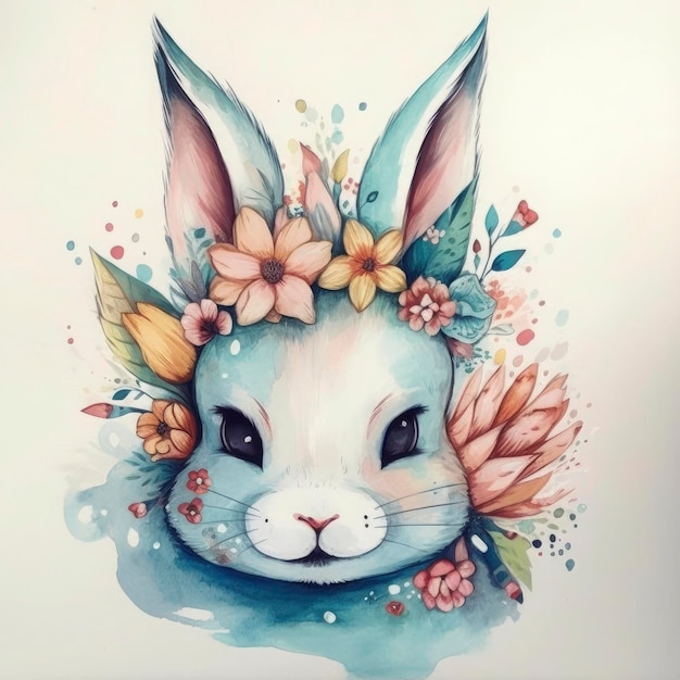 Cute bunny with flowers generat ai