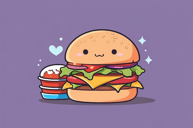 Foto burger carino e patatine fritte illustrazione di icona vettoriale dei cartoni animati
