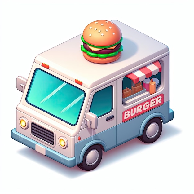 Photo cute burger van 3d isometric