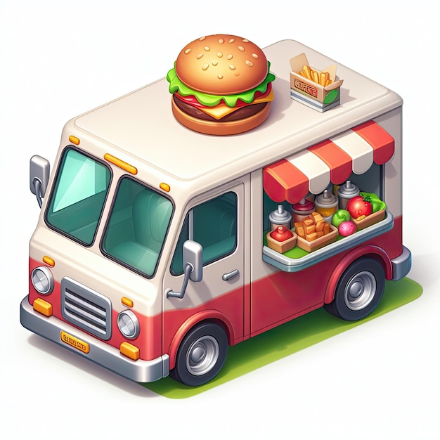 Photo cute burger van 3d isometric