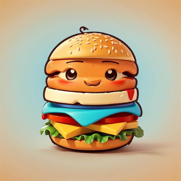 Cute burger with cap cartoon vector icon illustration food object icon concept isolated flat vector