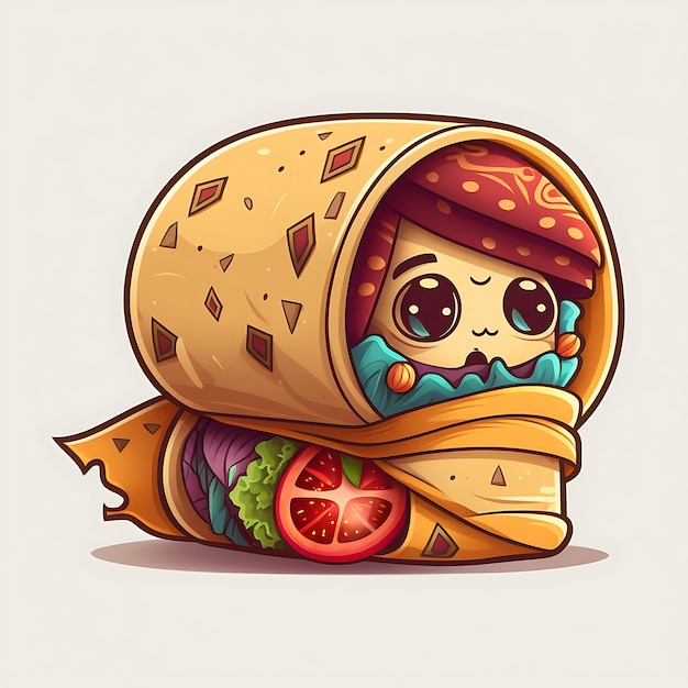 Photo cute burrito digital art style colorful cartoon
