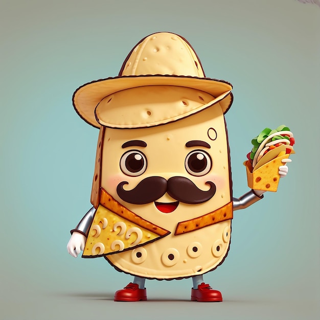 Photo cute burrito waving hand cartoon vector icon illustration people food icon concept isolated premium vector flat cartoon style