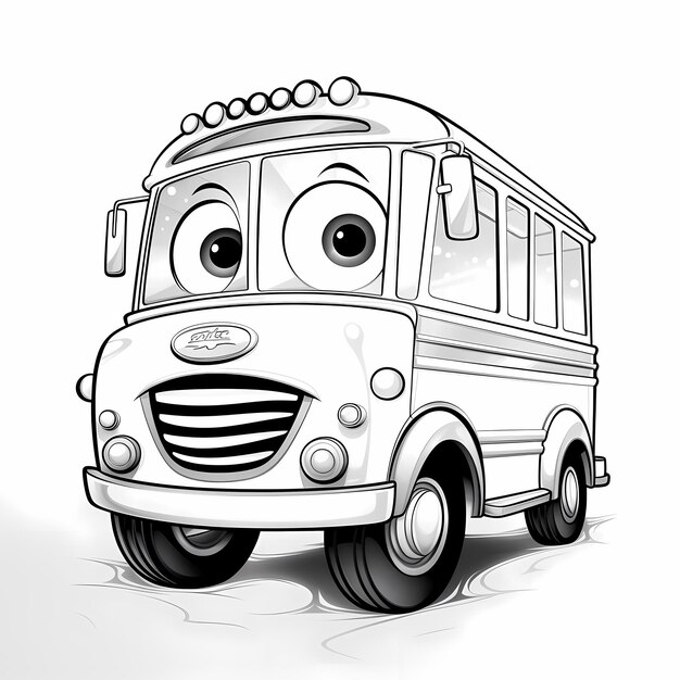 Photo cute bus adventures cartoonstyle black and white coloring page for kids