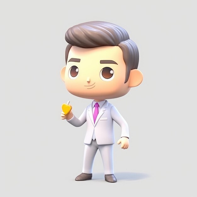 Cute Businessman in Action Character Presenting with Enthusiasm and Style